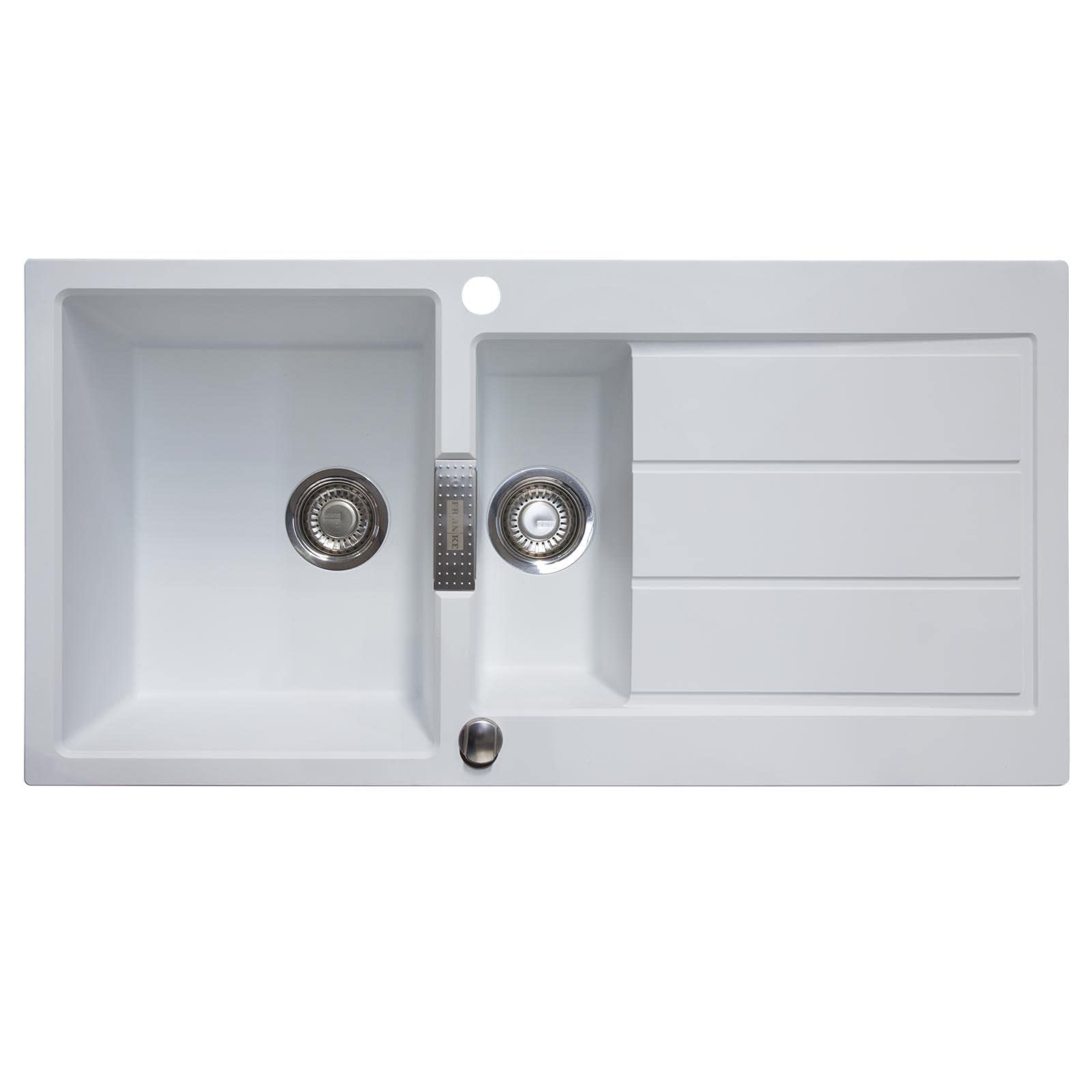 Franke Sirius S2D651PW 1.5 Bowl White Tectonite Composite Reversible Inset Kitchen Sink with Automatic Basket Strainer Waste