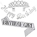 Produktbild Silber Geburtstag Girl Schärpe Krone Alles Gute zum Geburtstag Banner Kit Kristall Strass Prinzessin Tiara Krone Glitzer Geburtstagsschärpe Set für Mädchen Frauen Geburtstag Party Dekoration 3pcs