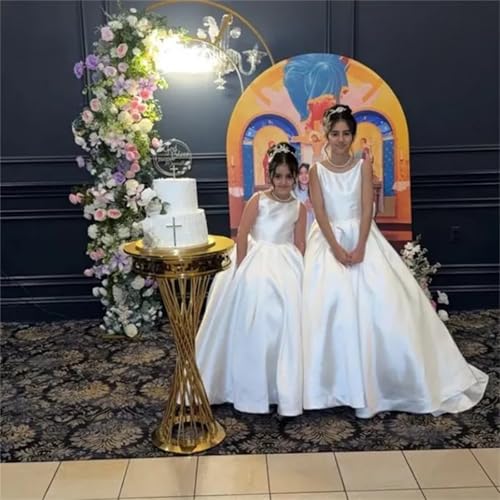 Satin Flower Girl Dress First Communion Dress for Girls Princess Pageant Party Gown with Bow4