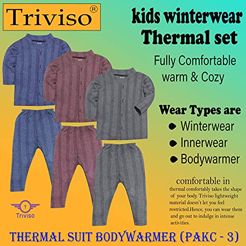 Image of Kids Winter Wear Thermal Suit Full Sleeves Front Open Top & Pajama Set Body Warmer for Boys & Girls (0-36 Month; Pack of 3)