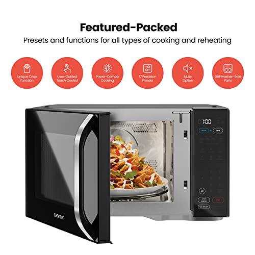 Chefman MicroCrisp Countertop Digital Microwave Oven, Unique "Cook & Crisp" Power Combo, 1.1 Cu Ft, Dual-Cook 1000W Microwave + 1500W Crisper, 6 Touch Presets, Digital Display, Stainless Steel Handle