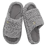 EverFoams Women's Fuzzy Open Toe Slippers Comfy Soft Memory Foam Indoor House Shoes Ash Gray,7-8 US