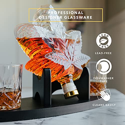 Dragon Glassware Whiskey Decanter, Luxury Barware For Wine, Bourbon, Liquor, And Whiskey, Comes With Two 7-Ounce Glass Tumblers And Stand, Premium Packaging For Gifting, 25 Ounces #TOP3