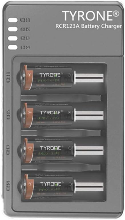 Tyrone RCR123A Rechargeable Battery for Arlo Cameras (VMC3030/VMK3200/VMS3330/3430/3530), 4-Pack High Capacity 700mAh 3.7V Li-ion Batteries and 4-Ports Fast Smart Charger