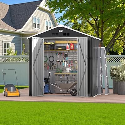 8 x 6 FT Outdoor Storage Shed, Metal Garden Shed for Backyard and Patio