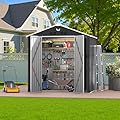 8X6 FT Outdoor Storage Shed, Metal Garden Shed - Tool Storage Sheds with Lockable Doors, Waterproof Outside Storage Building for Backyard, Patio (Black; Floor Not Included)