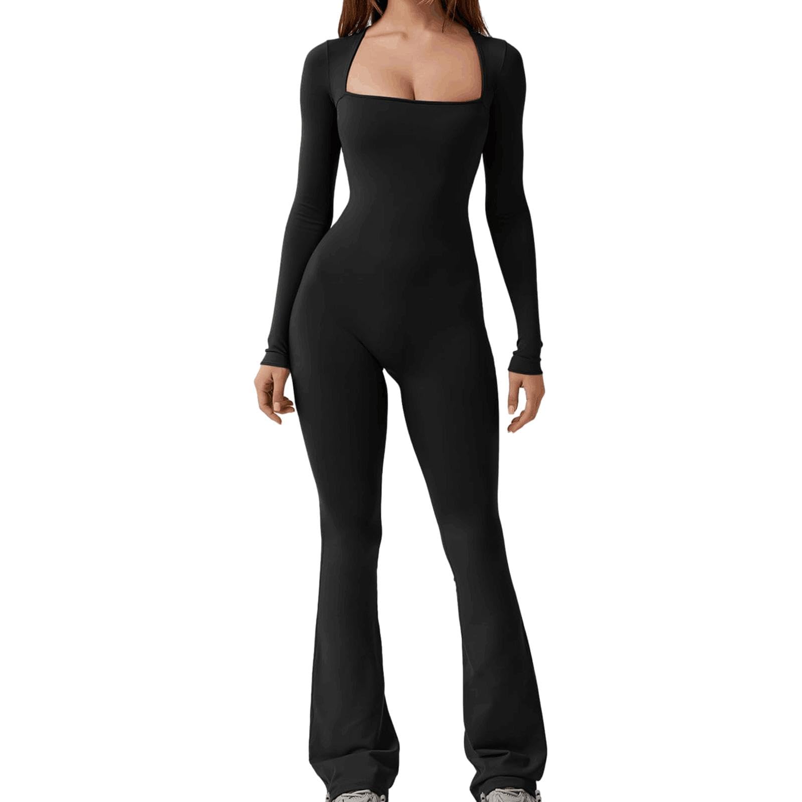 merishopp Wide Leg Long Pants Romper Lady Casual Solid Catsuit for Parties Work Dating Black L-picture-44