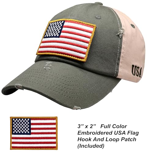 Image of Antourage American Flag Unisex Baseball Hat for Men and Women | USA Flag Mesh Snapback Flat Visor Cap + 2 Patriotic Patches