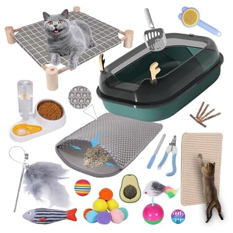 NUROMY Kitten Litter Box Starter Kit for Indoor Kittens, Including Cat Litter Box,Bowl, Hammock Bed, Brush, Nail Clipper,Cat Interactive Toys, and More Cat Essentials for All Life Stages Cover