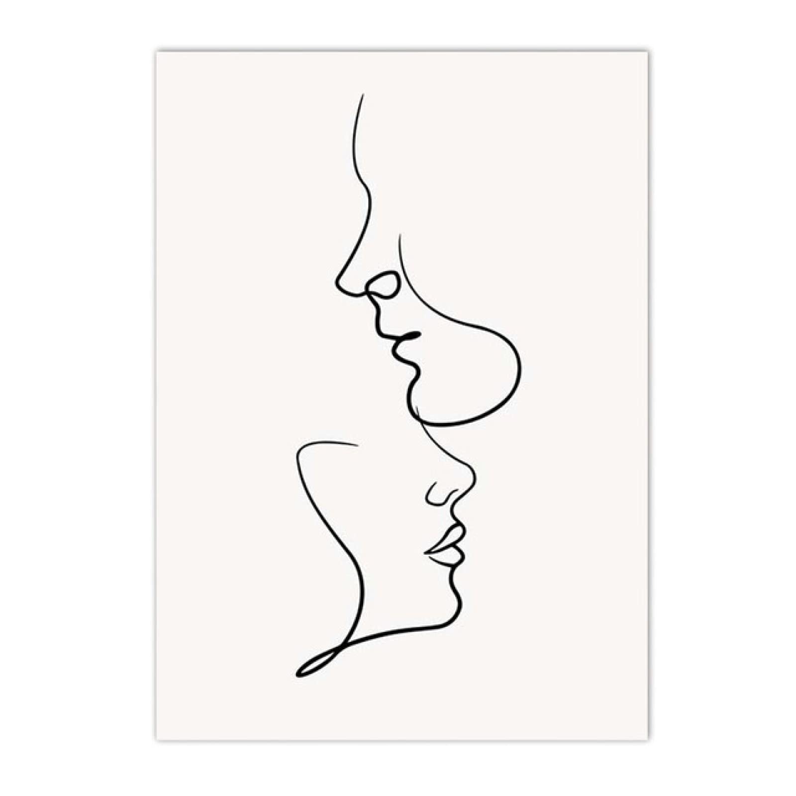 Tableau Toile Couple Main Amour Baiser - 3 Panneaux Minimaliste Nordique 40x60cm - Décoration Murale Romantique Sans Cadre