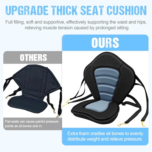 Image of Kayak Seat Deluxe Padded Fishing Boat Seat Deluxe Sit-On-Top Canoe Seat Cushioned - Comfortable Backrest Support Universal Sit with Adjustable Back Strap Detachable Storage Bag
