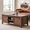 OKD 48 Farmhouse Lift Top Coffee Table with Sliding Barn DoorRustic Center Table with Hidden Storage CompartmentLifting Tabletop and Adjustable Shelf for Living RoomOfficeReclaimed Barnwood