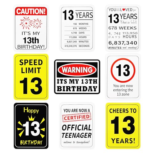13th Birthday Decorations - 9 PCS Official Teenager Decoration for Boys Girls Funny 13 Year Old Birthday Gifts for Son Daughter Nephew Niece Bruh I'm 13 Photobooth Props Cheer to 13 Party Favor Supplies for Him Her