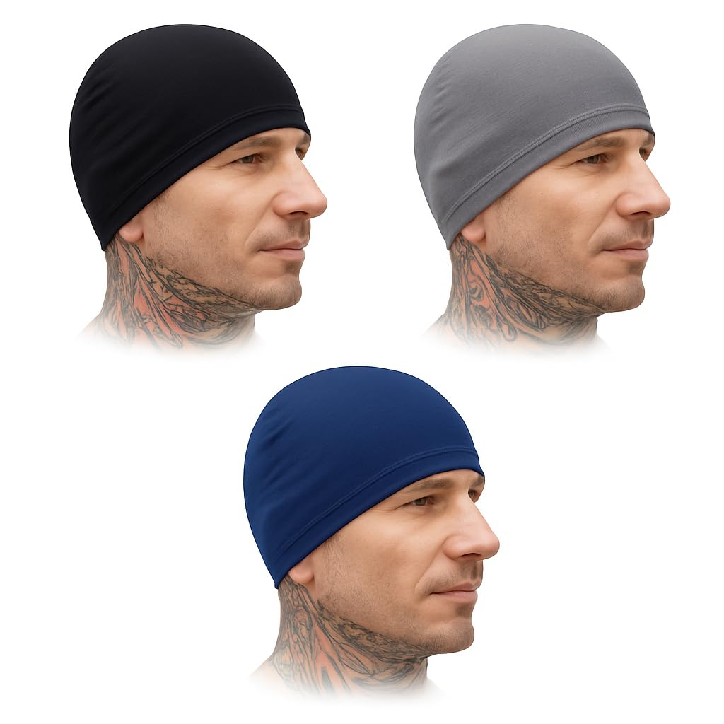 qd fashion QD Unisex 95% Cotton 5% Lycra Multicolor Skull Cap (Pack of 3)-picture-45
