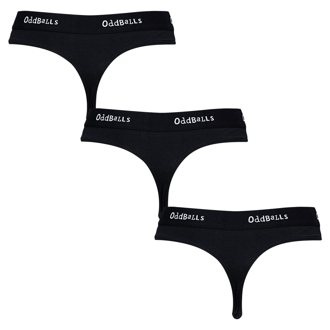 Oddballs Women's Classical Black Bundle | Thongs Multipack | 3 Pack | Underwear | Knickers | Cotton Thong | | Size 10