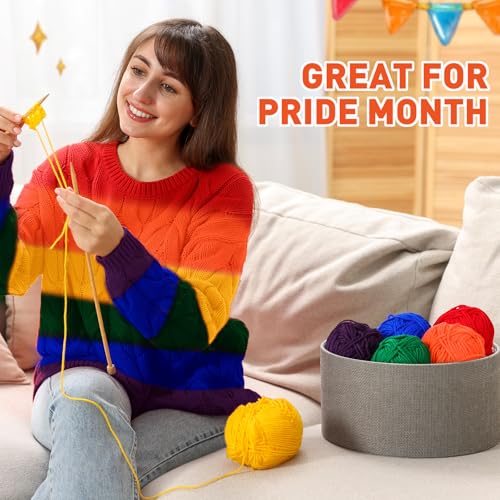 Image of Timgle 12 Pcs Skeins Rainbow Yarn for Gay Pride Crafts Multicolored Milk Cotton Yarn DIY Crochet and Knitting for LGBT Party Knitting Projects