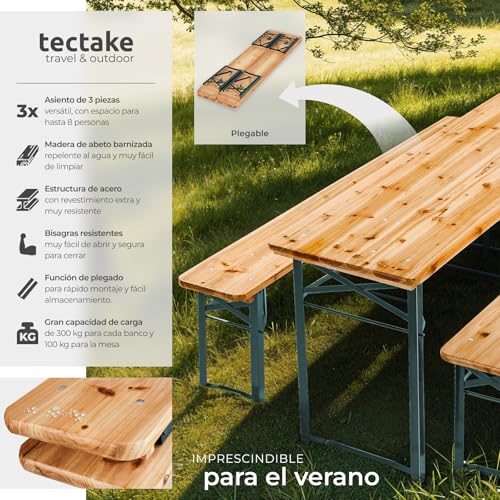 tectake® Conjunto Jardin Exterior, Mesa Picnic Madera con Bancos para Exterior, Resistente, Exterior Ideal Camping, Mesa Plegable Jardin, Muebles de jardín compactos - imagen 2