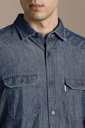 Image of Louis Philippe Men's Slim Fit Classic Denim Wash Stylized Fashion Full Sleeve Casual Shirt
