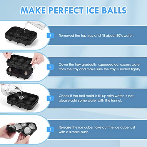 OMORC Ice Cube Trays, Silicone Ice Ball Maker Easy Release Food Grade Flexible Stackable Safe Ice Cube Molds 6 Cavity for Whiskey, Cocktails, Baby Food, Reusable and BPA Free, Pack of 2 - Thumbnail 3