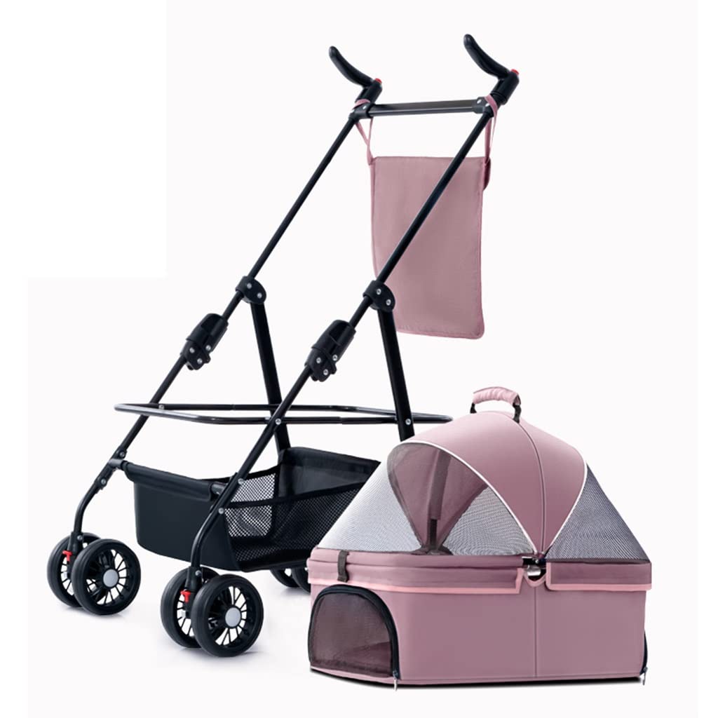 Carro Desmontable para Mascotas Carrito para Perros Carrito Pequeño para Salir Carrito para Perros Jaula Desmontable (Color : Rosado, S : 59 * 50 * 89cm)