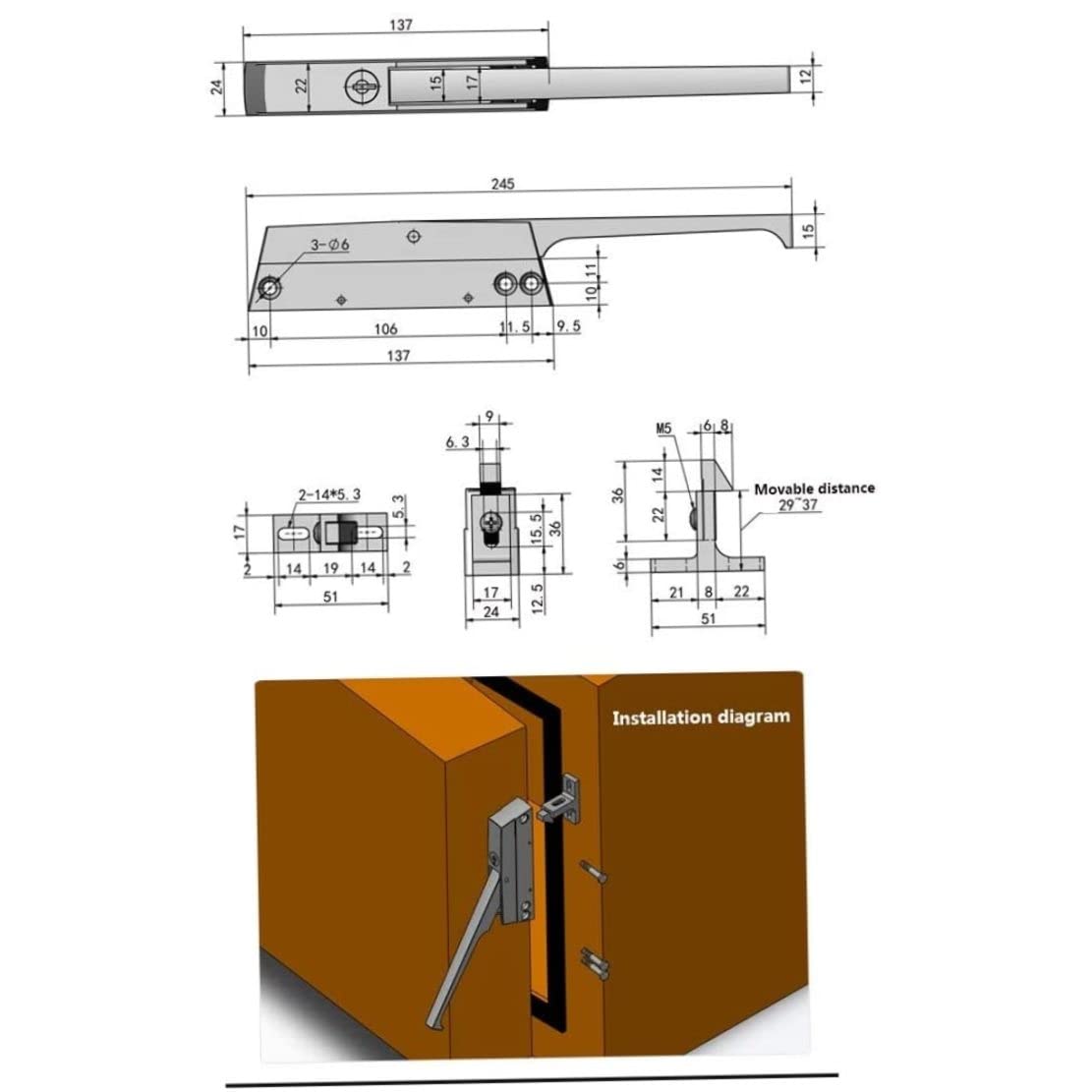 Gefrierschrank-Türriegel, Zinklegierung, Türschloss, Maschinengriff, Griff, gefrorener Kühlschrank, Ofen, Schrank, Zubehör, Kühlraum, Kühlerriegel