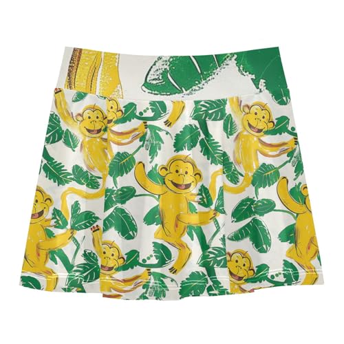 visesunny Girl's Golf Skirt Athletic Banana Monkey Palm Leaf Tennis Skort Sport Activewear with Double Layer Pockets