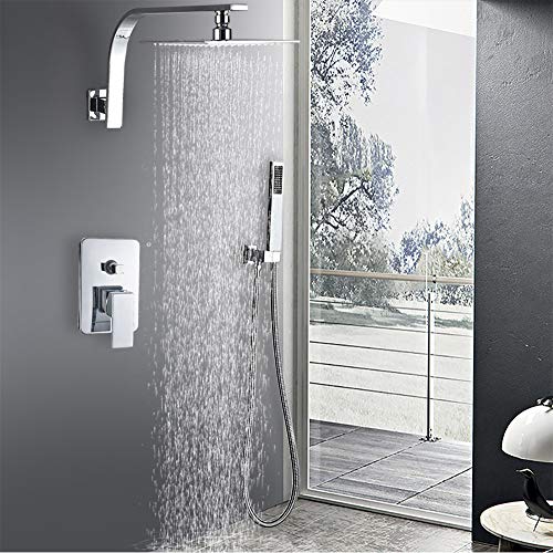 CPYGMXI Shower system Wall Mount 10 inch Thermostatic Bathroom Shower Faucet Mixer Taps Dual Handle with Hand Held Shower Chrome