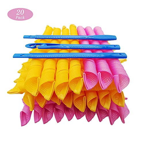 20Pcs Magic Hair Curlers Spiral Curls Styling Kit for Girl and Women, No Heat Corkscrew Curls Styling and Hooks for Extra Long Hair up to 22"(55 cm)