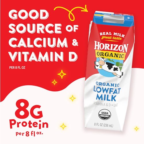 Horizon Organic Shelf Stable 1% Lowfat Milk Boxes, 8 fl oz, 6 Count - 8g Protein per Serving, USDA Organic, Ready to Drink for Lunchbox, Travel, or On-the-Go, No Refrigeration Needed
