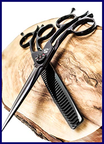 Kamisori Black Diamond 5.0" Hair Cutting & 30 Tooth Thinning Set - Pro