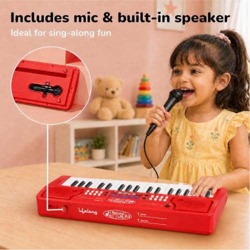 Image of Lifelong Wireless Rechargeable Piano Keyboard for Baby & Kids with Mic, Single Speaker, Portable Keyboard Piano, Type C Charging, Long Battery Life Musical Keyboard Gift for 2-8 Yrs (LLCKMP02)