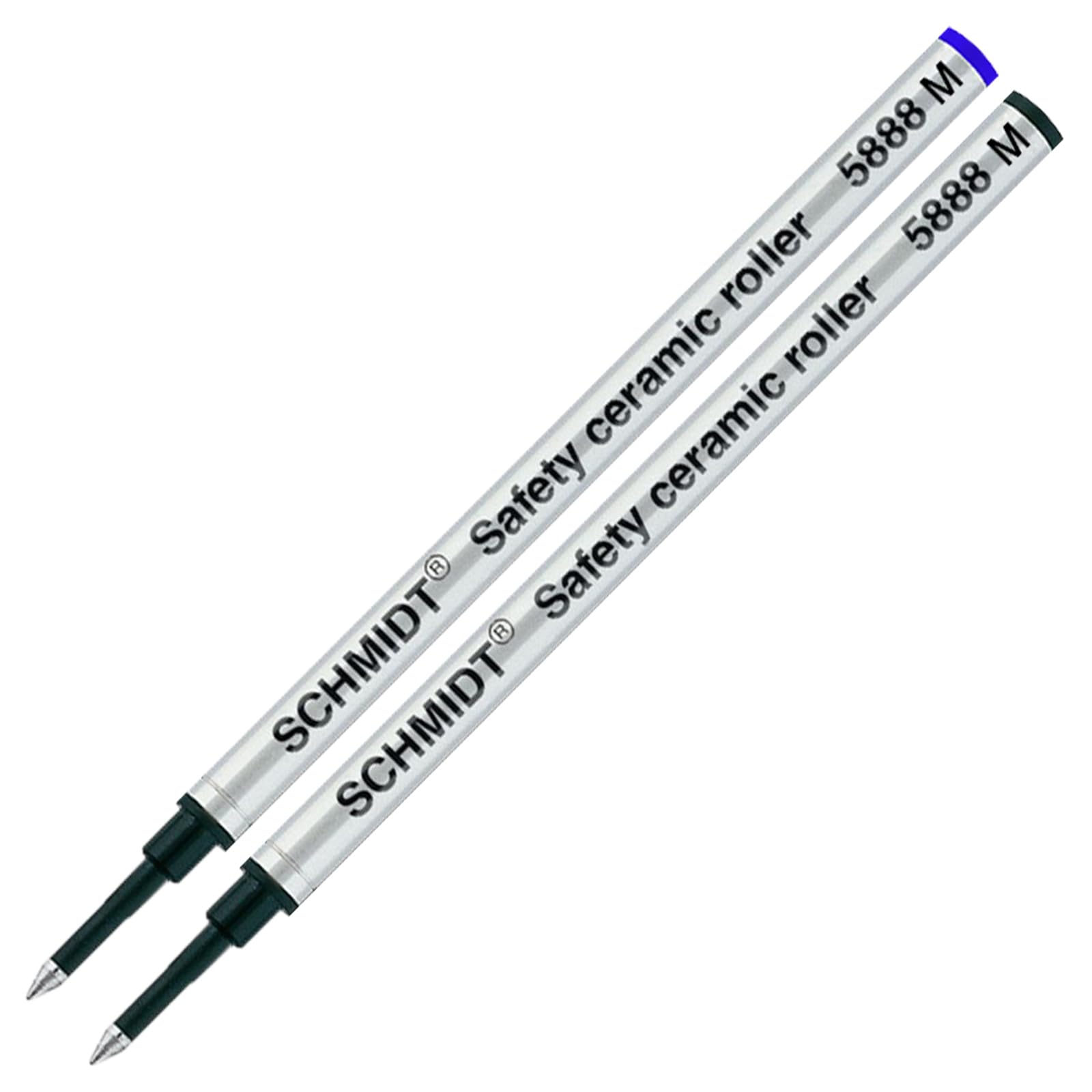 Schmidt 5888 Safety Ceramic Rollerball Metal Refill - Black, Blue Ink (Medium Tip 0.7mm) - Pack of 2