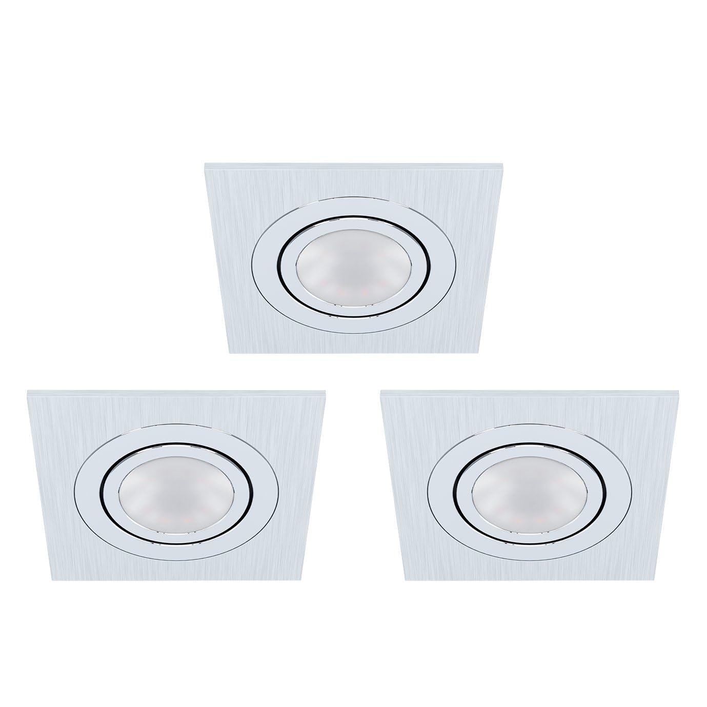 EGLO 3er-Set Einbaustrahler Areitio, Spots Set aus gebürstetem Aluminium, 3 Einbauleuchten mit GU10 Fassung, LED Leuchtmittel inklusive, Spot flach, schwenkbar, L x B 9,5 cm