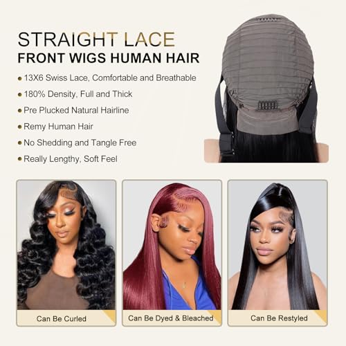 Lace Front Wig Human Hair Black Women 24Inch 13x6 Straight Lace Frontal Human Hair wigs 180% Density Glueless Lace Wigs Pre Plucked with Baby Hair Wear and Go - Image 6