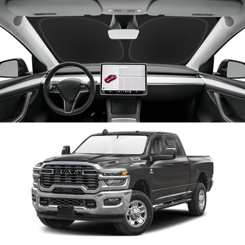 SLOGENTO Custom Fit Windshield Sun Shade for RAM 2500 3500 2010-2026, Blocks UV & Heat, Front Window Sunshade Accessories, Easy Fold & Store Keep Your Car Cooler