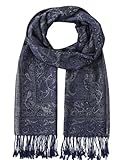 Umjetnost Womens Soft Silky Pashmina Rave Scarf Paisley Pattern Pashmina Shawl Wrap with Fringes (Navy Paisley)