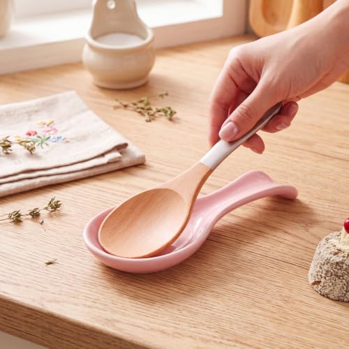 Image of Patelai Ceramic Spoon Rest Spoon Holder Stovetop for Kitchen Stove Coffee Bar Accessories Christmas Gift (Pink,Classic Style)