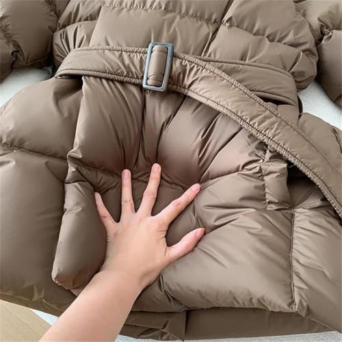 Chic & Cozy: Plus Size Women’s Winter Lightweight Down Jackets with Belt – Brown Short Parkas for Every Adventure - Image 2