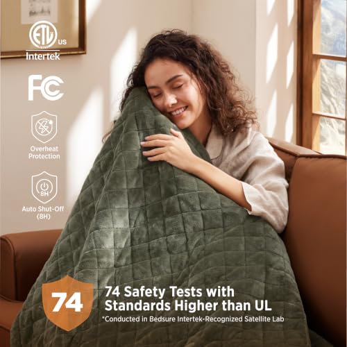 Image of Bedsure Luxury Quilted Heated Blanket Full, Thick Electric Blanket, Green