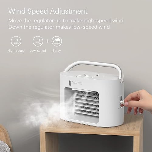 Miniatura 3 de Ventilador de aire acondicionado portátil 3 en 1, pequeño humidificador de aire evaporativo personal con luz LED, batería recargable para viajes de