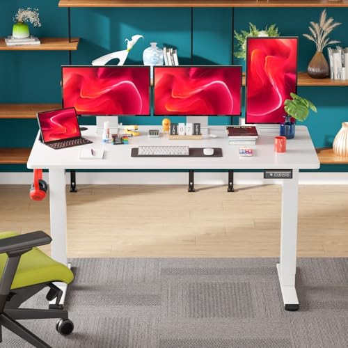 Image of PayLessHere 55 Inch Electric Standing Desk Computer Desk with Large Space and Headphone Holder Office Desk with Electric Lifting and 2 Memory Function for Office Bedroom Meeting Room,White