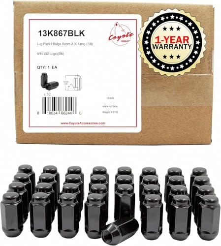 Image of Wheel Accessories Parts 32 Pcs 9 /16 inch-18 Thread Bulge Acorn 2.00 inch Long Lug Nuts Black 22mm 7 /8 inch Hex Fits Chevrolet GMC C20 K20 K30 K35 C2500 C3500 | Ram 2500 3500 | Dodge RAM 150 Mega Cab |