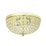 Elegant Designs FM1000-GLD Elipse Crystal 13 Inch Modern Metal 2 Light Bowl Shaped Ceiling Flush Mount Fixture, Gold