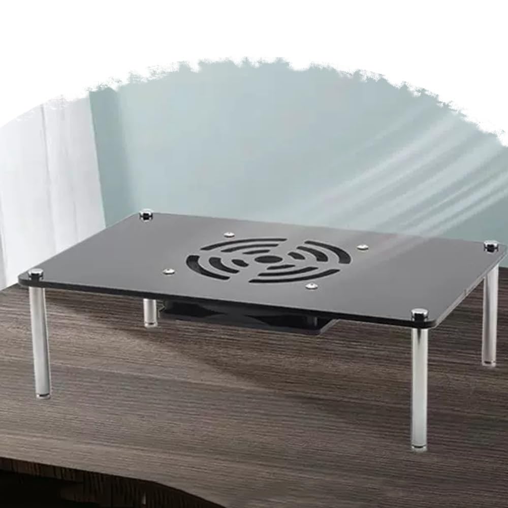 Czarny mini stojak na multimedia, akrylowy stojak audio, 1-poziomowa wieża stereo, kompaktowa szafka biurkowa, metalowe uchwyty do kina domowego, oszczędzający miejsce organizer audio.