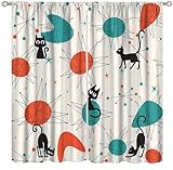 ShiTingYu Mid Century Modern Curtains, Black Cat Retro Atomic Abstract Geometric Pattern Window Treatments for Bedroom Living Room Vintage Decorative Drapes 2 Panel Sets,42x45 Inch