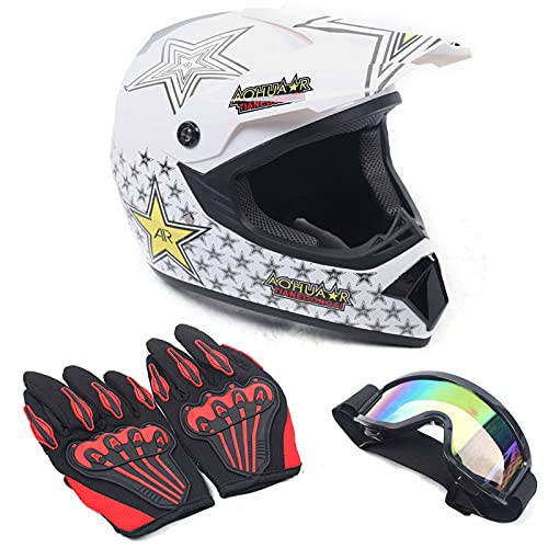 Youth Kids Safety Motocross Helmet ABS Breathable Unisex Youth Kids Helmet W/Goggles Gloves DOT Motocross ATV Dirt Bike Helmet Kit USA Stock (COLOR 3 M)