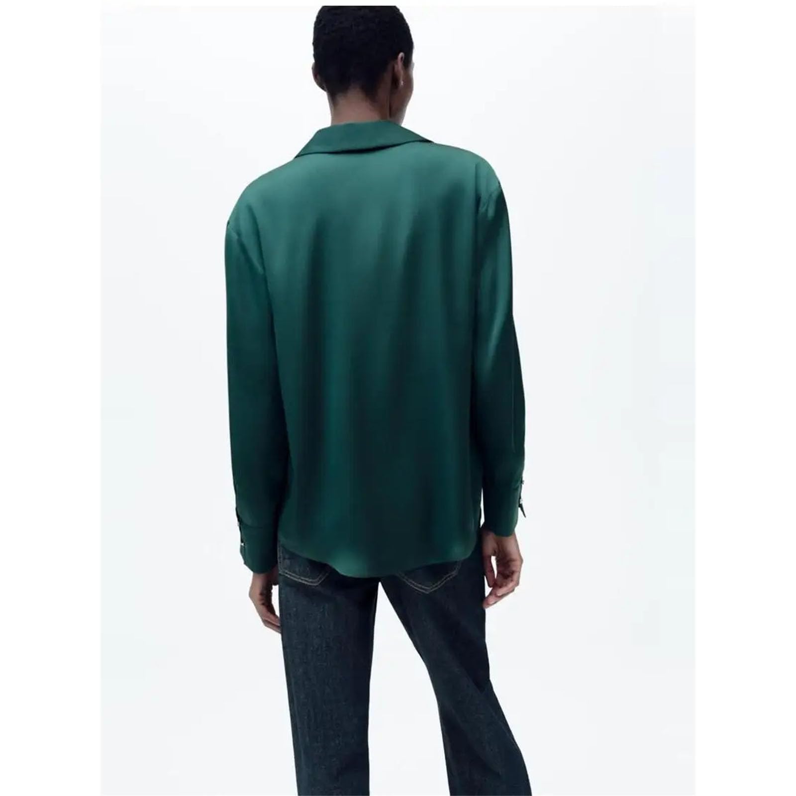 Blusa de satén para mujer, con solapa, manga larga, ajuste holgado, cómoda, suave, para oficina, uso diario