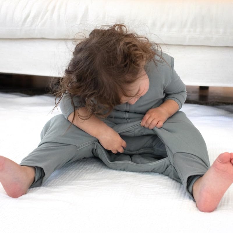 Image of GUNAMUNA Baby Footie Sleep Bag, Walkable Wearable Blanket, Easy Diaper Zipper, Convertible Foot Cuffs, Anti-Slip Grip, 2.5TOG