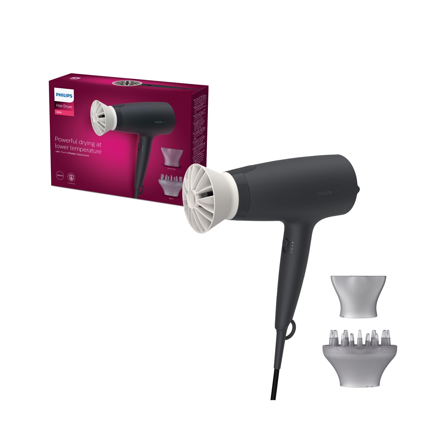 Sèche-cheveux Philips 3000 noir ThermoProtect anti surchauffe pour brushing et soin