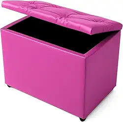 Baú Retangular Guarda Volumes Brinquedos Decoração Assento Quarto Sala (Rosa Corino)